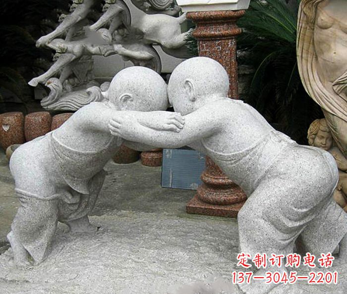 长沙可爱小孩摔跤石雕