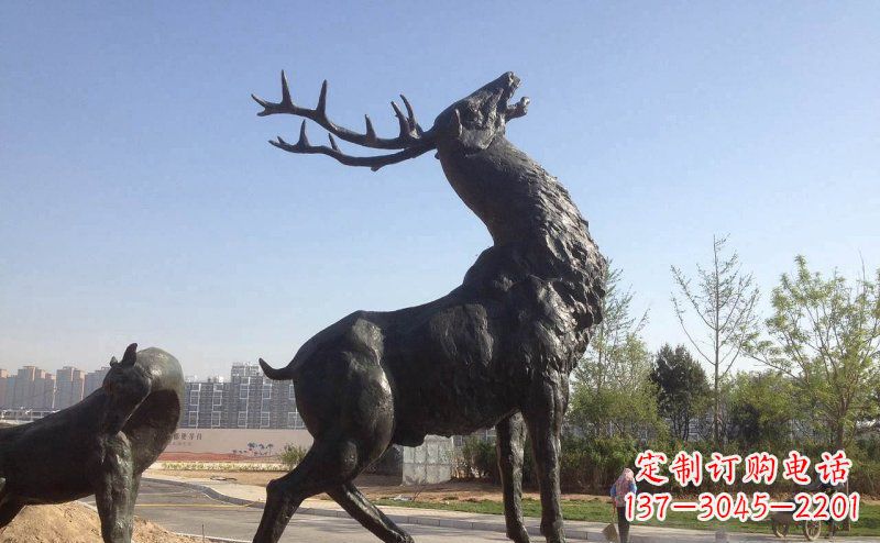 长沙公园驯鹿动物铜雕_2