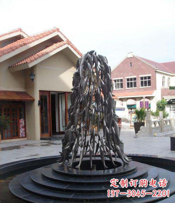 长沙公园鱼群喷泉铜雕
