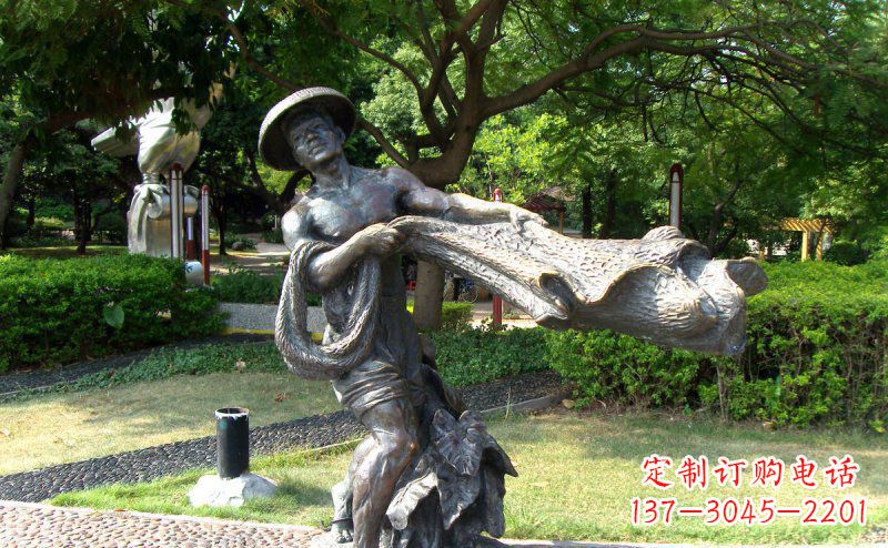 长沙公园渔民撒网景观铜雕