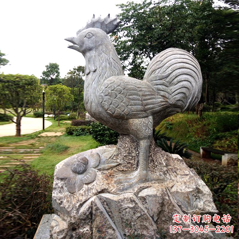 长沙公园园林石雕酉鸡生肖动物景观雕塑