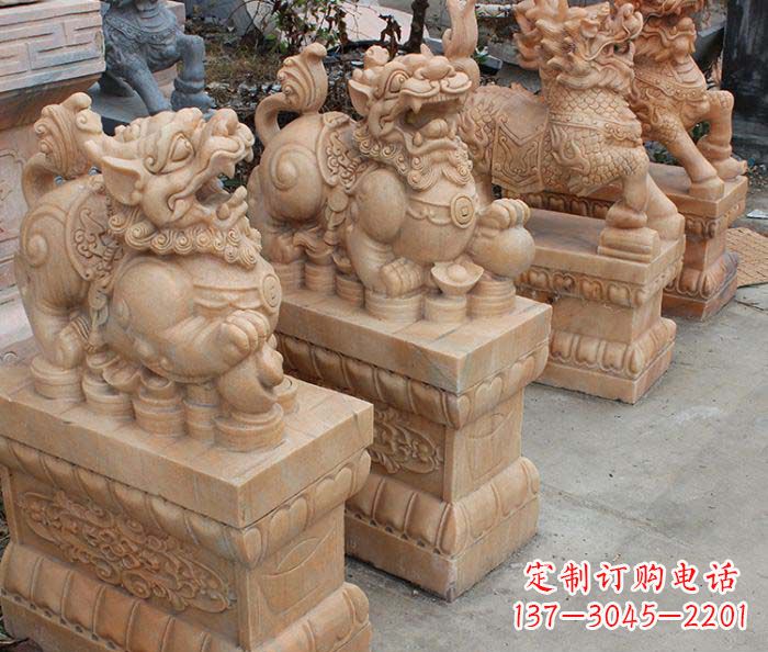 长沙中领雕塑-古代神兽晚霞红貔貅石雕