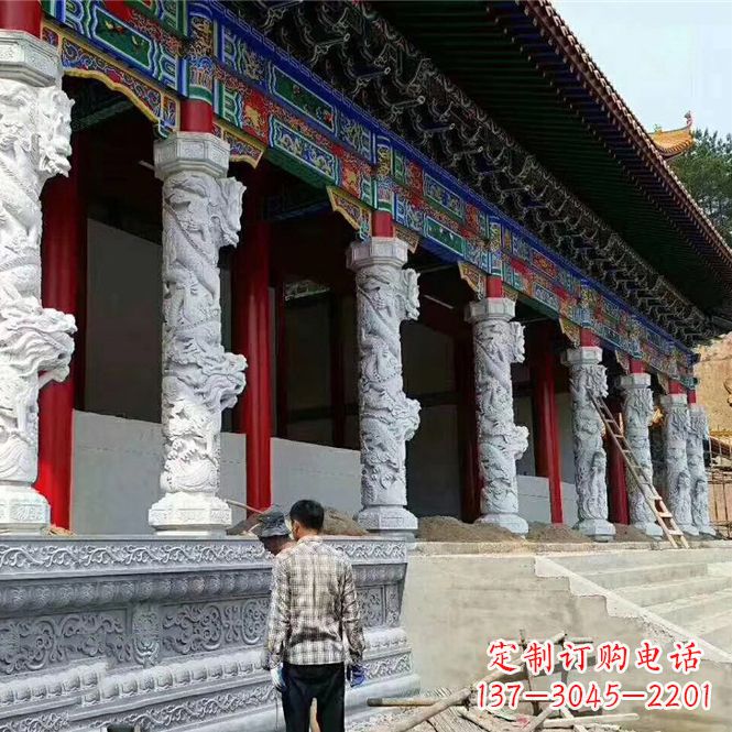 长沙精美手工制作的精美古建汉白玉龙柱雕塑