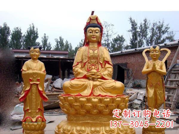 长沙财运旺旺,观音童子龙女铜雕