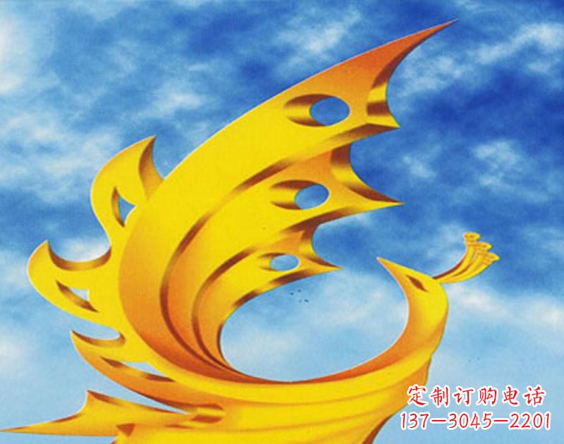 长沙广场摆u需i高金色的凤凰雕塑