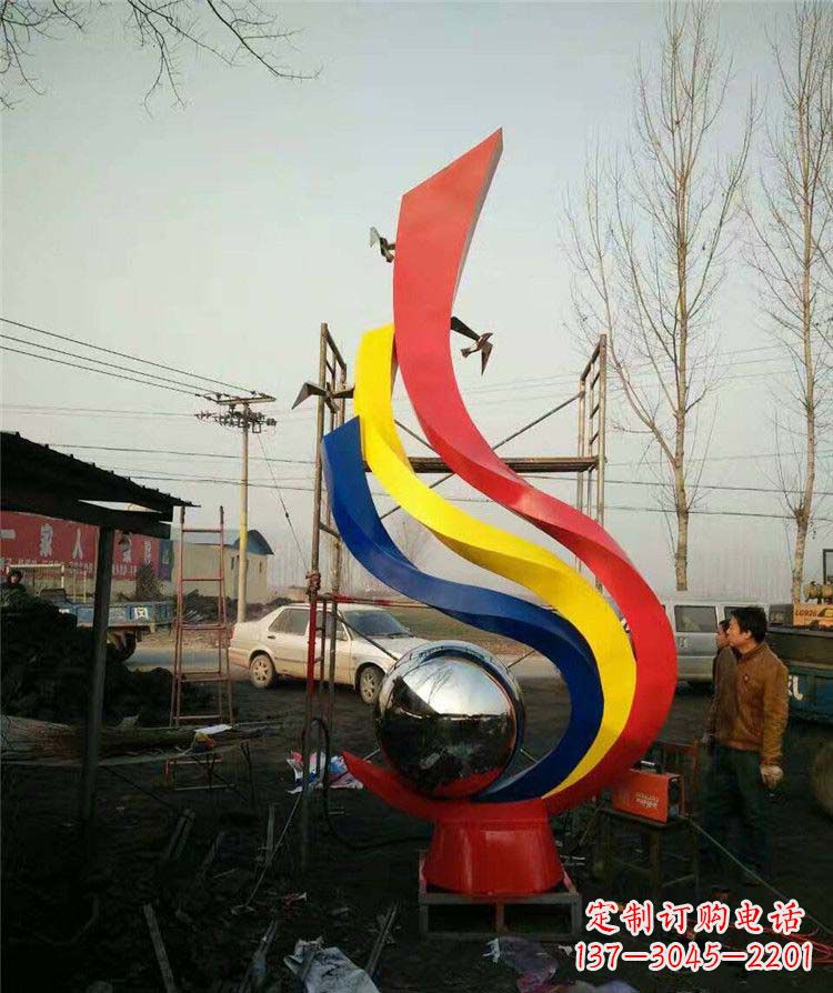 长沙广场不锈钢彩色抽象凤凰雕塑