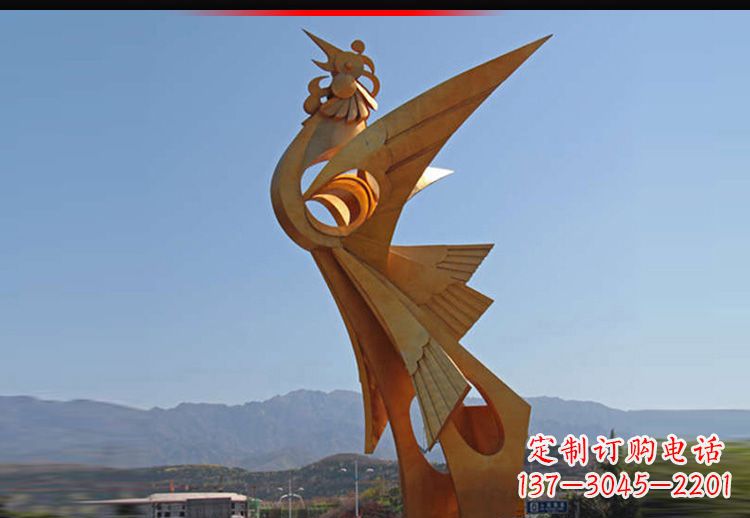 长沙广场不锈钢抽象凤凰雕塑11