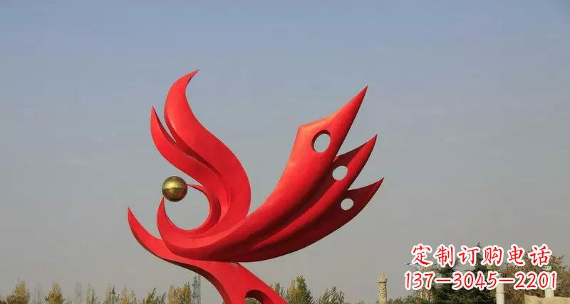 长沙广场不锈钢抽象凤凰凤临宝地雕塑
