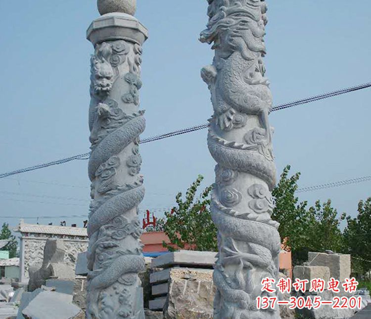 长沙广场大理石盘龙柱景观石雕_1