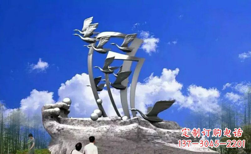 长沙中领雕塑：大雁不锈钢雕塑，质感优雅