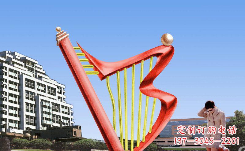 长沙中领雕塑精制不锈钢竖琴雕塑