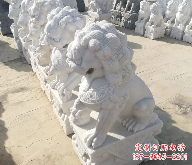 长沙汉白玉踩球狮子门口招财镇宅石雕