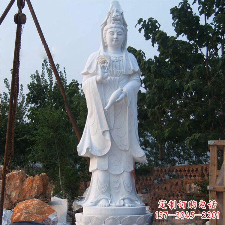长沙汉白玉手工观音石雕