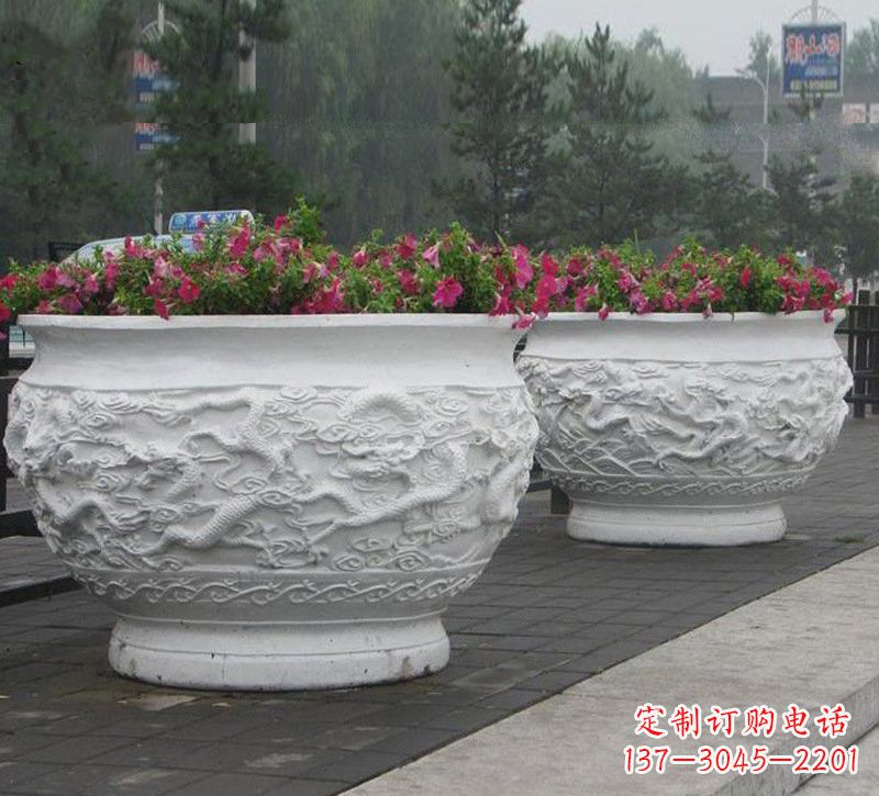 长沙优雅自然,中领雕塑汉白玉公园龙浮雕花盆