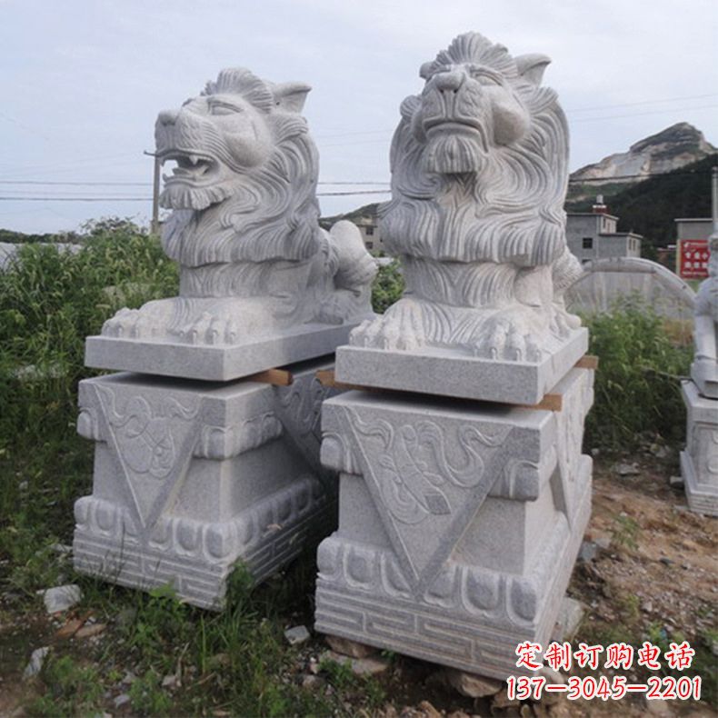 长沙汉白玉汇丰狮子石雕