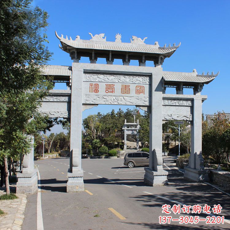 长沙汉白玉景区入库石雕牌坊
