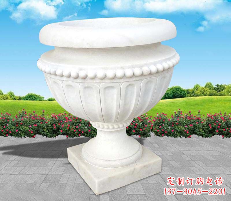 长沙汉白玉景观花盆雕塑