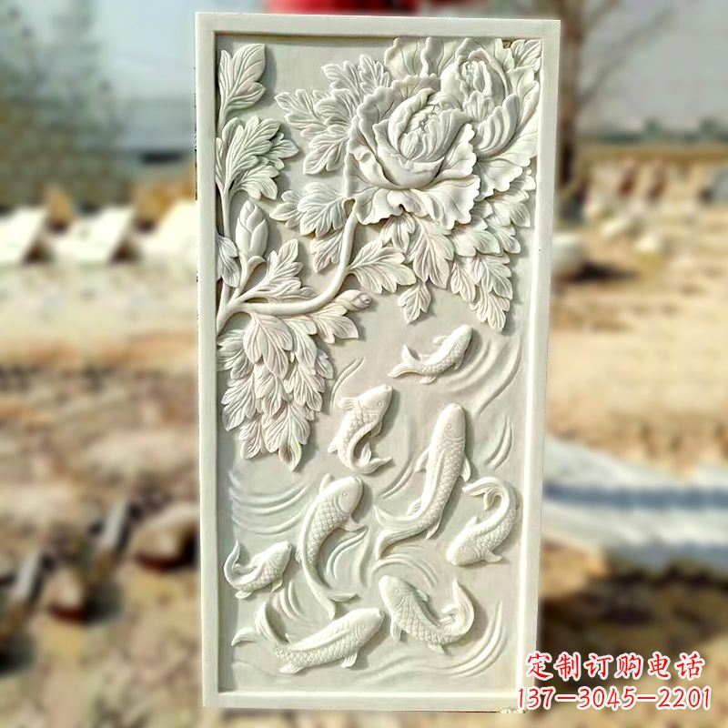 长沙汉白玉鲤鱼浮雕，精美彰显睿智之美