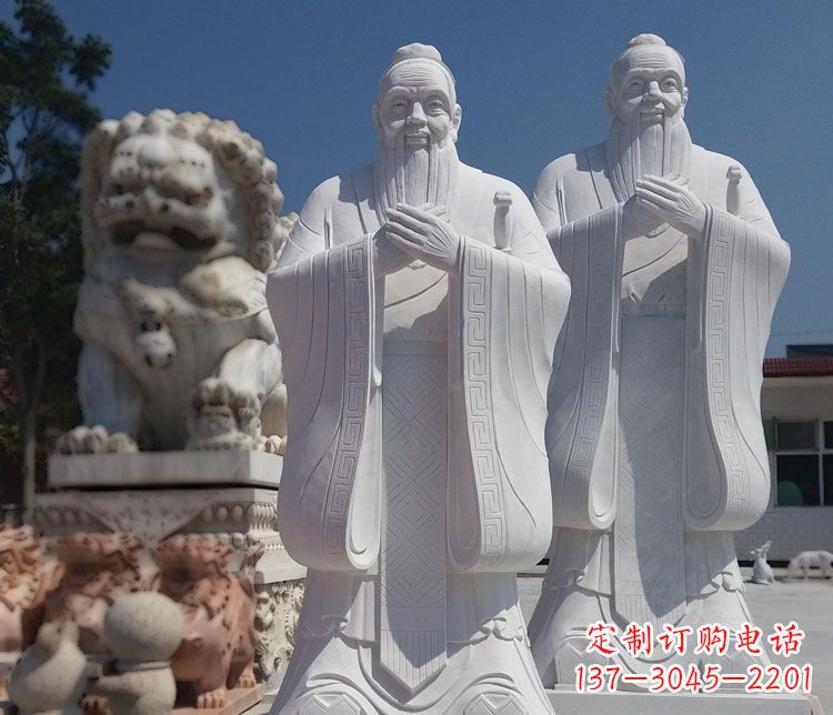 长沙以瑰丽石雕塑令孔子长存——汉白玉孔子校园古代名人石雕