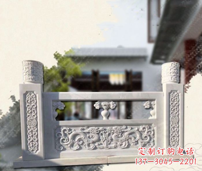 长沙汉白玉龙石栏板雕塑