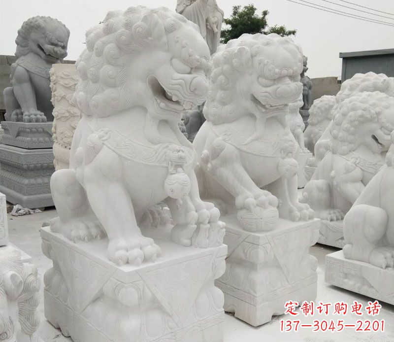 长沙汉白玉门口看门踩球北京狮子石雕