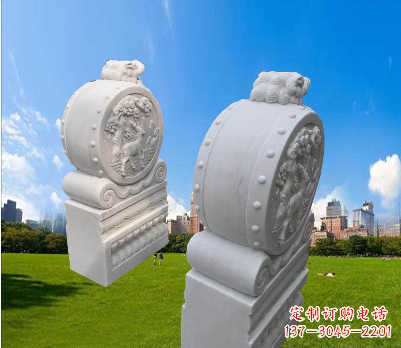 长沙汉白玉辟邪门墩雕塑