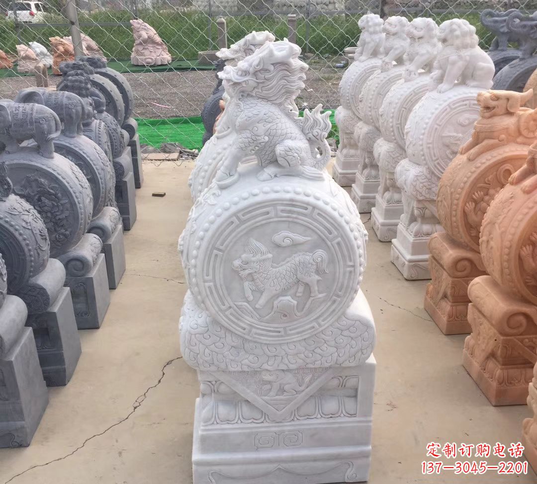 长沙汉白玉麒麟狮子抱鼓石
