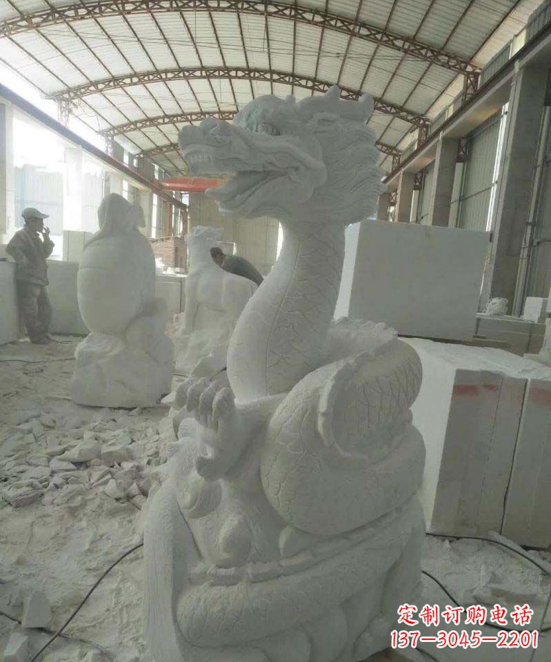 长沙汉白玉生肖龙雕塑