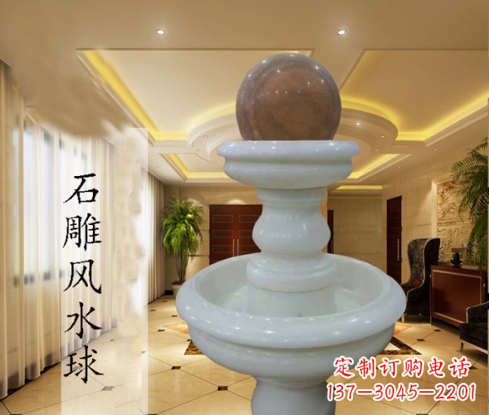 长沙汉白玉双层风水球别墅石雕