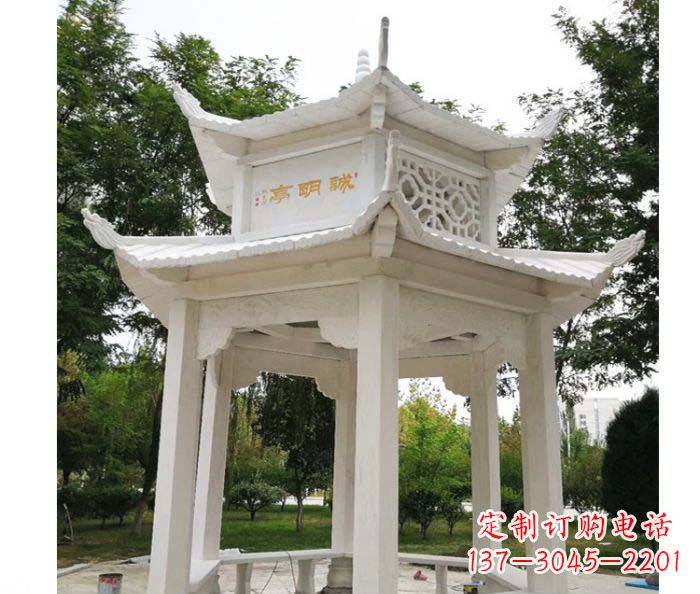 长沙汉白玉双层六角凉亭公园石雕