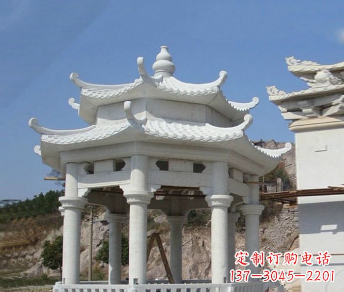 长沙精美汉白玉双层石凉亭雕塑