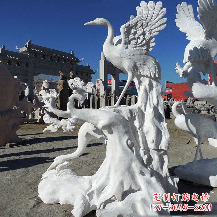 长沙汉白玉仙鹤景观石雕,让你的空间充满灵动之美