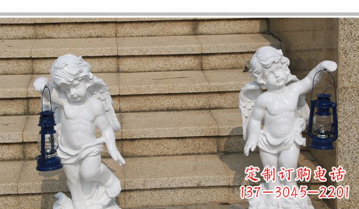 长沙领雕塑-汉白玉小天使公园西方人物路灯石雕
