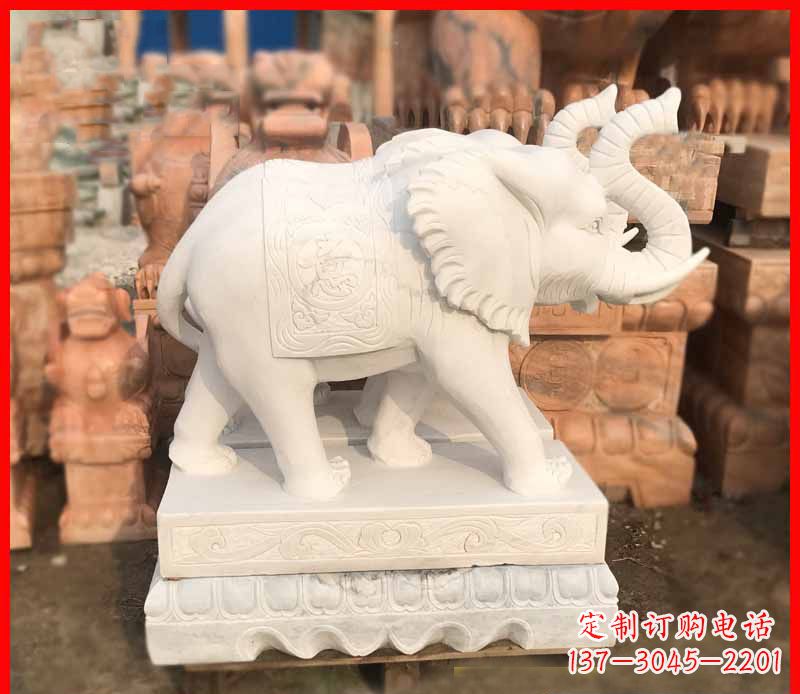 长沙汉白玉招财大象石雕 (4)