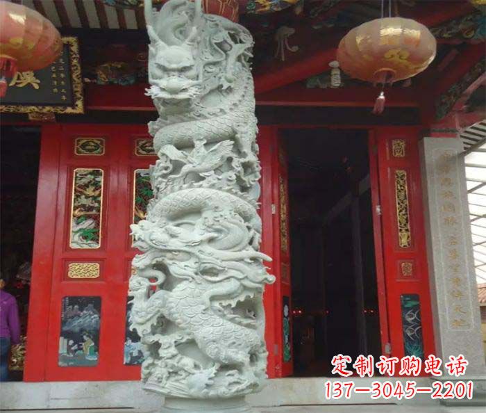 长沙景区大理石龙柱石雕