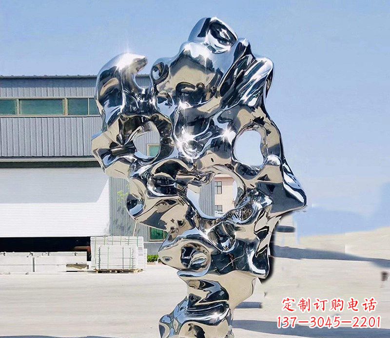 长沙太湖石雕塑，完美结合不锈钢镜面