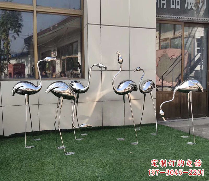 长沙镜面不锈钢小区仙鹤雕塑
