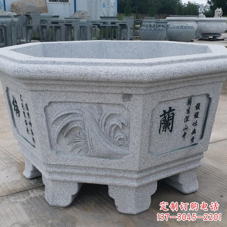 长沙原木质材料的精美砂岩花盆雕塑