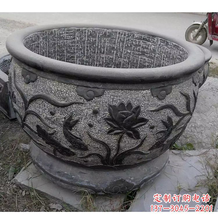 长沙传统宁波老青石水缸雕塑