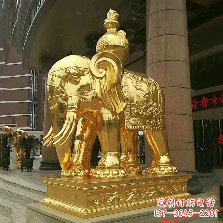 长沙鎏金大门大象铜雕-宾馆商场看门招财吉祥动物雕塑