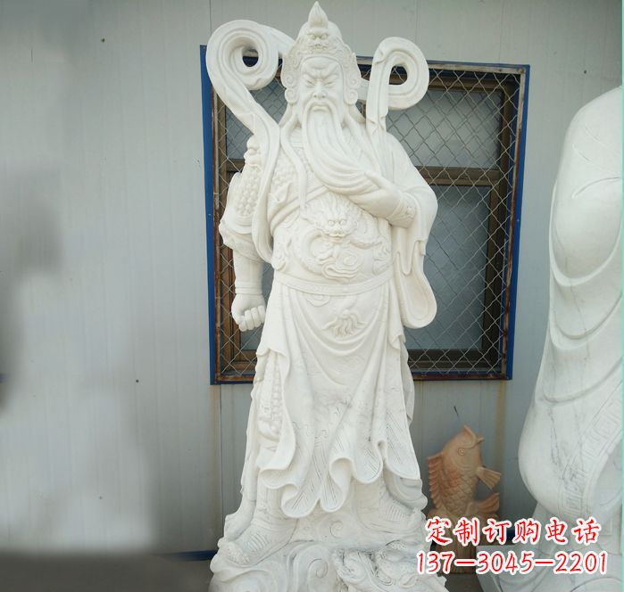 长沙捋胡须的关公汉白玉武财神石雕