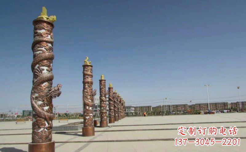 长沙盘龙柱广场柱子铜雕