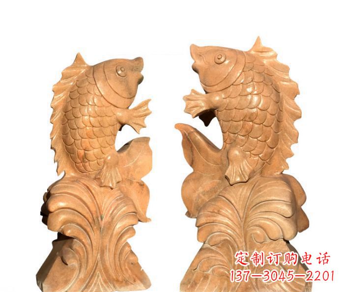 长沙喷水鲤鱼晚霞红石雕 (3)