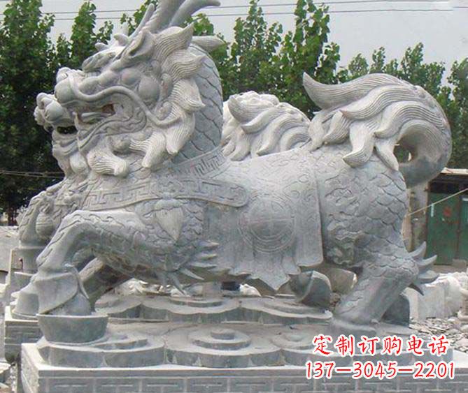 长沙古典麒麟招财神兽石雕，传承古典非凡财富之美