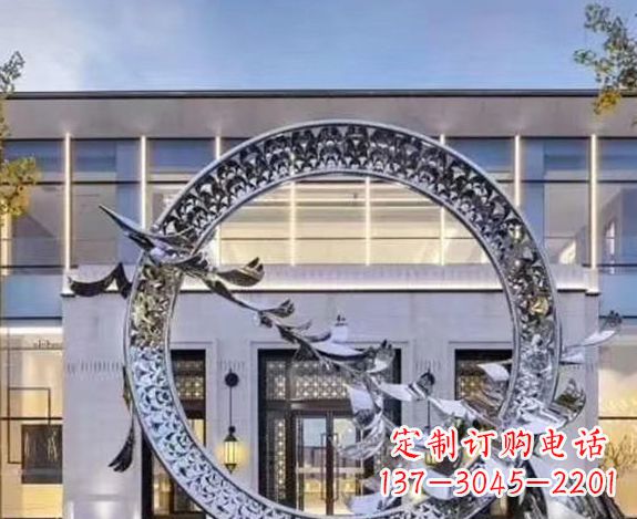长沙企业不锈钢圆环大雁雕塑
