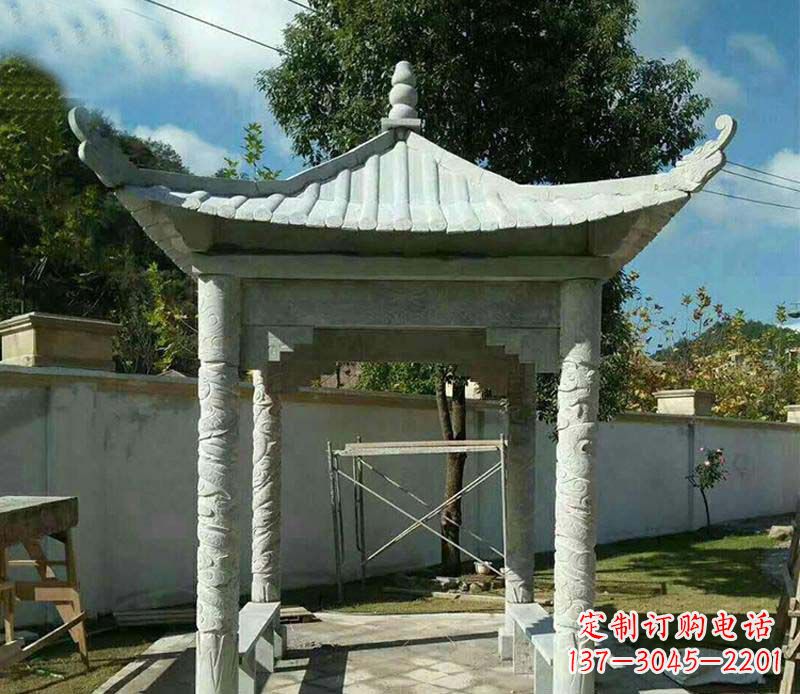 长沙精美绝伦的青石单层四角凉亭雕塑