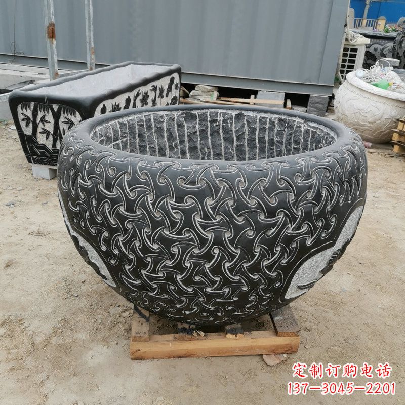 长沙青石复古风花盆雕塑