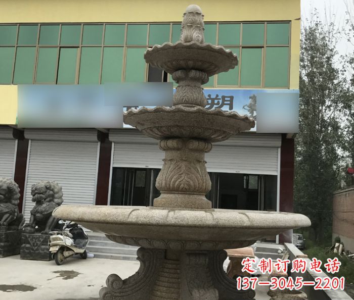 长沙三层砂岩喷泉别墅欧式石雕