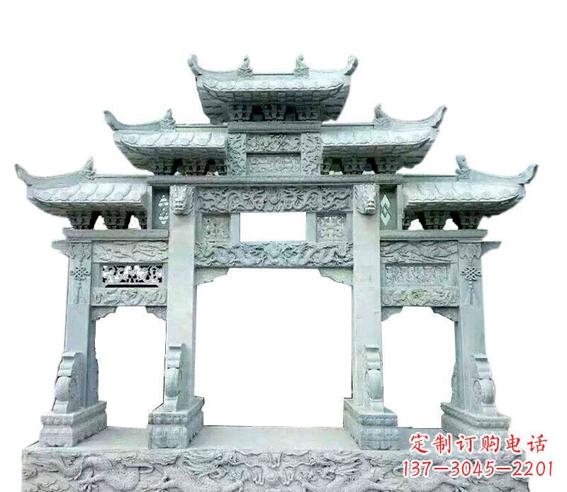 长沙三门五楼仿古牌坊石雕 (2)