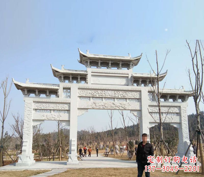 长沙三门五楼汉白玉牌坊石雕